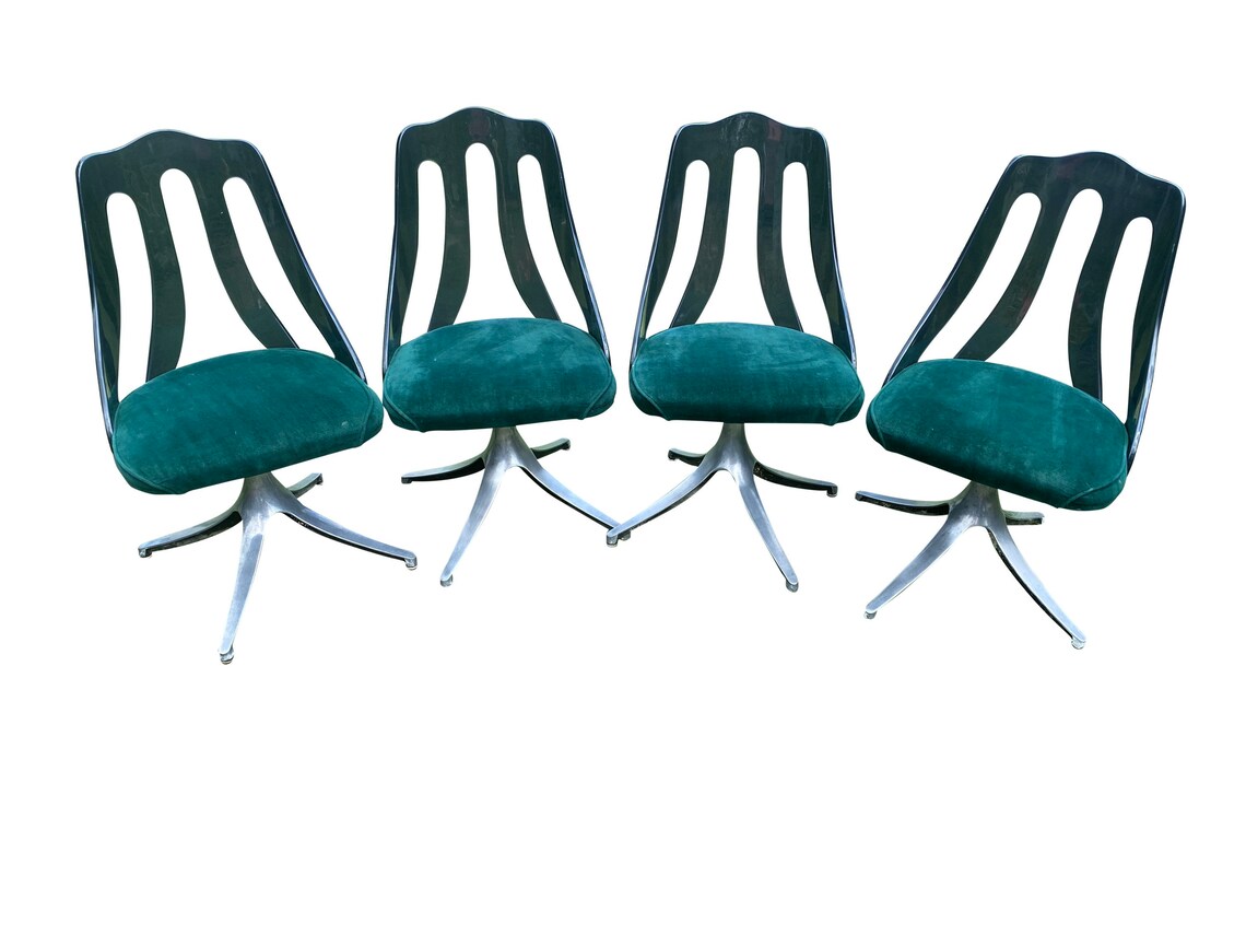 4 Howell Swivel Lucite Green Velour Chairs / Retro Lucite Etsy