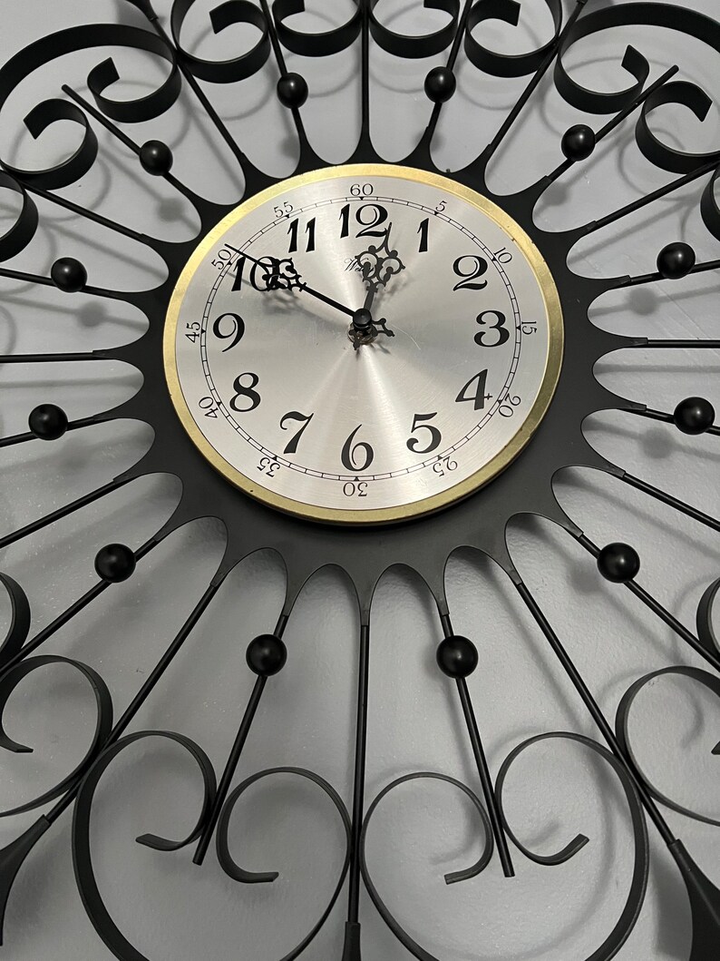 Vintage Starburst Black Metal Wall Clock/ MCM Welby Sunburst Clock Etsy