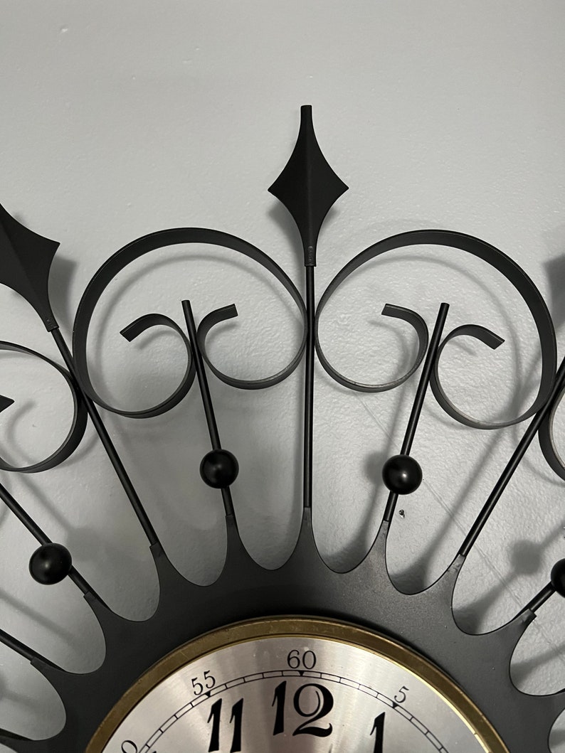Vintage Starburst Black Metal Wall Clock/ MCM Welby Sunburst Clock Etsy