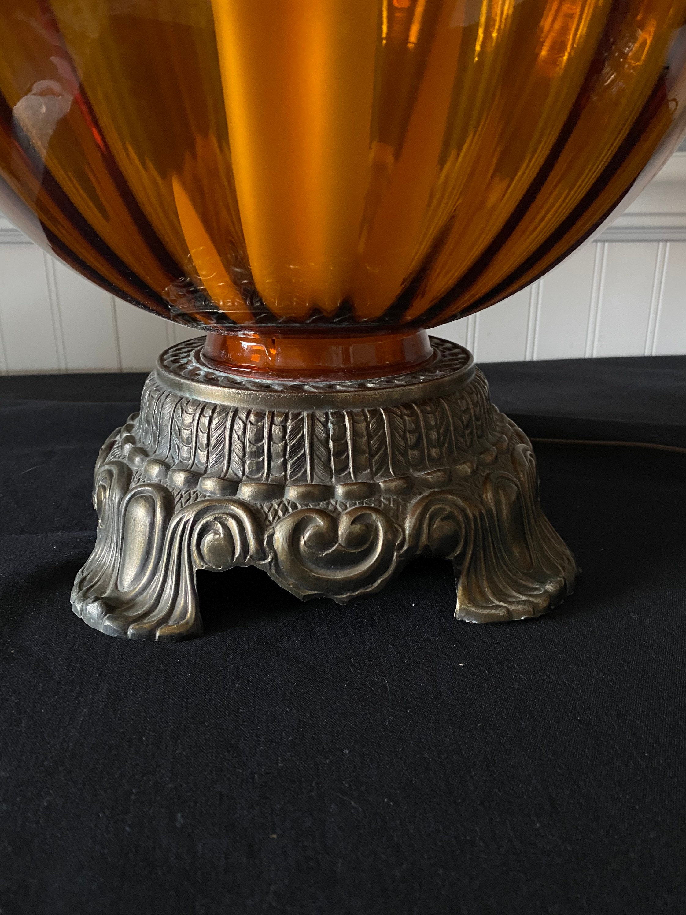 Extra Large Vintage Amber Glass Table Lamps PAIR (Matching Swag
