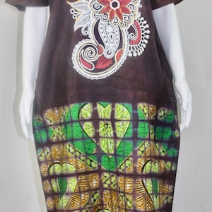 Brown Adire Ankara Batik Tie and dye long bubu dress (S/M/L)