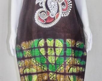 Marrón Adire Ankara Batik Corbata y tinte vestido largo bubu (S/M/L)