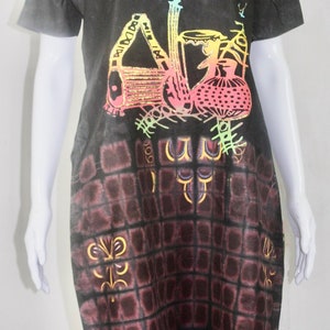Brown Coloured African Adire Batik Tie and dye short dress (S/M/L) - with Traditional African Drum design