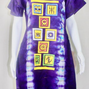 Blue Coloured African Adire Batik Tie and dye short dress (S/M/L) - with African symbols design