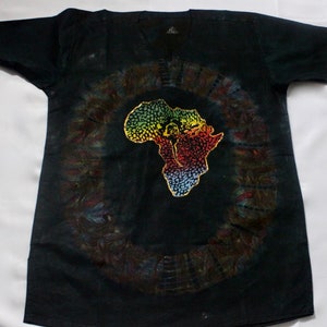 African Traditional Adire Batik T-shirt Multi-coloured Cotton Linen designs (Africa Symbol)
