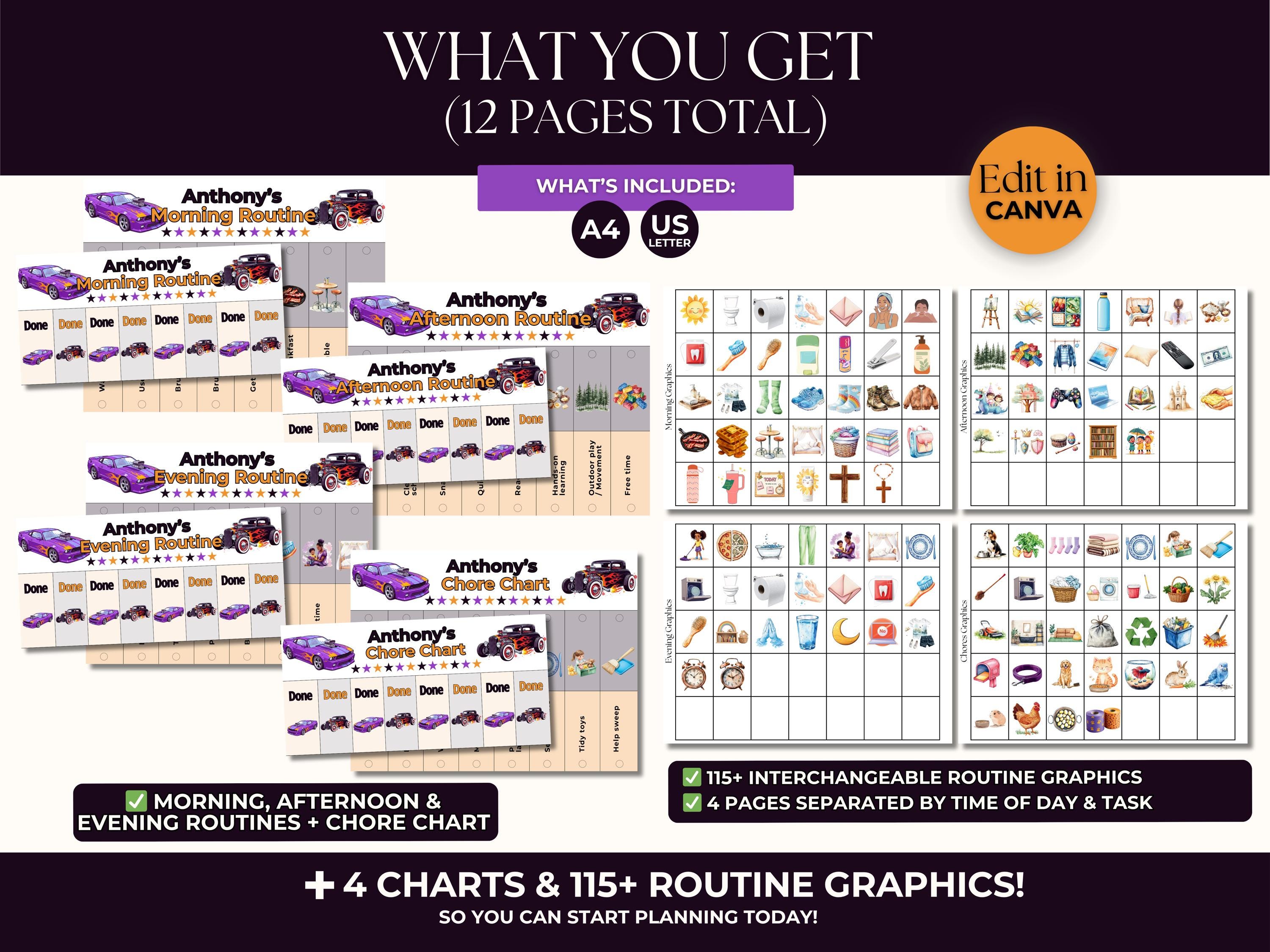 Editable Kids Routine Flip Charts, Toddler Visual Schedule, Hot Cars ...