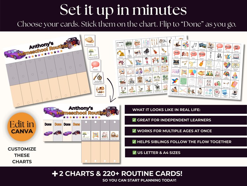 Editable Homeschool Schedule Flip Chart, Hot Cars Routine Cards ...