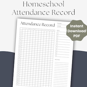 Homeschool Attendance Tracker, Printable Attendance Log, Daily Learning Record, Track Student Attendance, Yearly Attendance Sheet