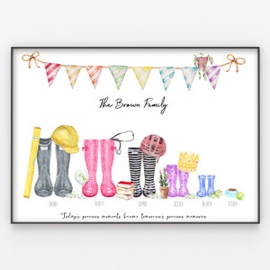 Wellington Boot Wellies Family Print Personalised Welly Boot Wall Art Gift Framed