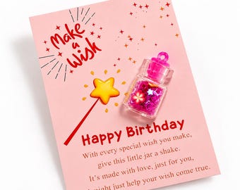 Birthday Wish Jar, Pocket Hug, Make a Wish Card, Mini Shaker Keepsake, Pink Confetti Birthday present for Her