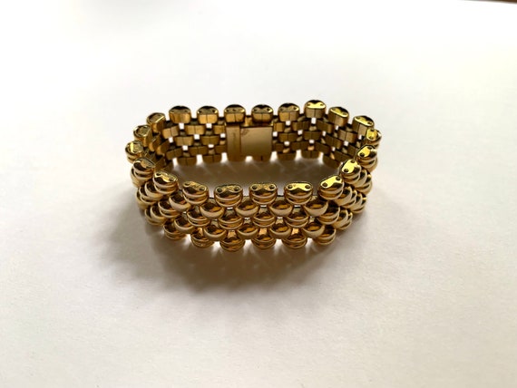 Vintage Gold Plated Panther Link Bracelet, 5-rows, Made in