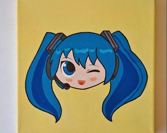 Cuadro original Hatsune Miku - Fan Art pintado a mano sobre lienzo 20x20 cm