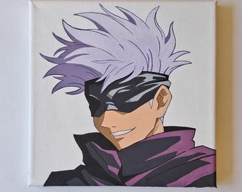 Cuadro Satoru Gojo - Fan Art pintado a mano sobre lienzo 20x20 cm