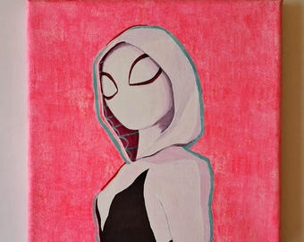 Cuadro Spider-Gwen - Fan Art pintado a mano sobre lienzo 20x20 cm