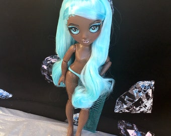 Nude Rainbow High Dark Skin bjd Doll Long T!FFANY BLUE Baby Hairs Big Glass Eyes Rooted Lashes Black mtm Custom Posable Luxe Barbie 60s ooak