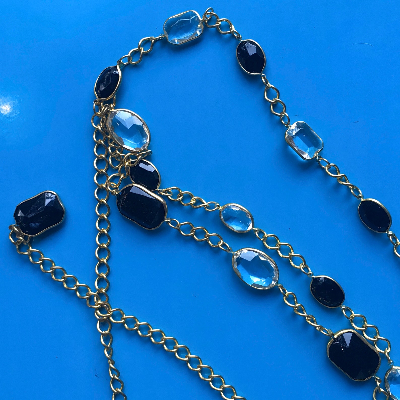 Vtg Gold TRIPLE Chain GEM Hip BELT L Large Xl Link Boho Gypsy Etsy