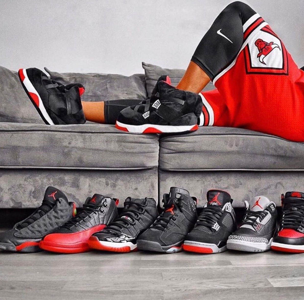 Black/Red Jordan IV Slippers One Size Fits All From Size 4 Etsy