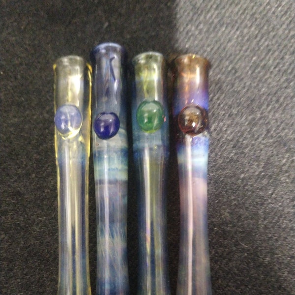 Small (3-4") slender fumed on color chillum style glass tobacco pipe