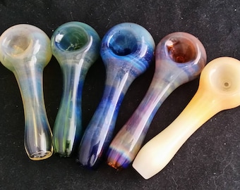 Fumed on Color Spoon Style Glass Tobacco Pipe