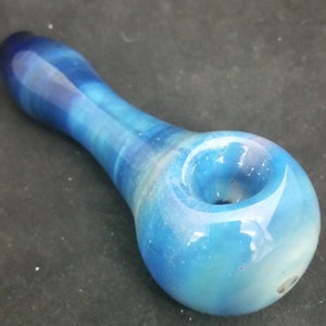 Fumed on Color Spoon Style Glass Tobacco Pipe Blue