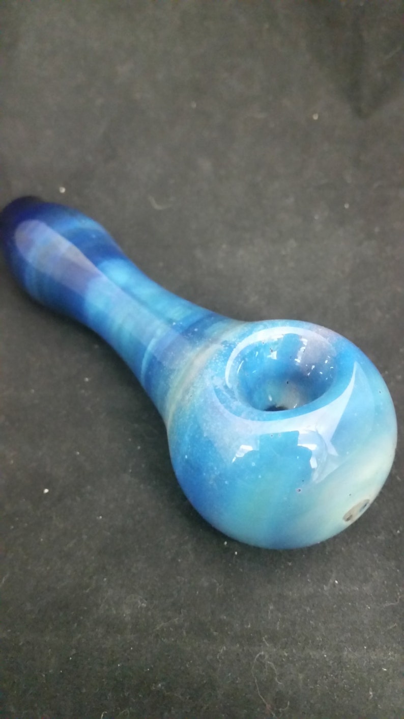 Fumed on Color Spoon Style Glass Tobacco Pipe Blue