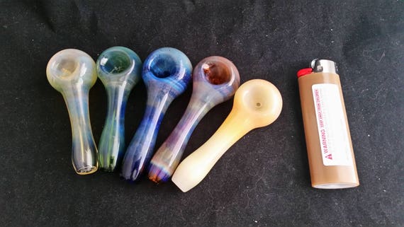 Fumed on Color Spoon Style Glass Tobacco Pipe