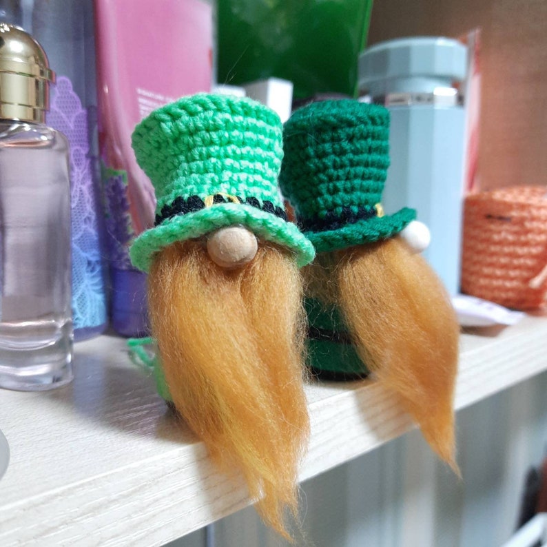 Mini leprechaun gnome, car rear view mirror charm, St. Patrick's day lucky gnome, tiered tray decor, St. Paddy's green spring leprechaun.. image 6