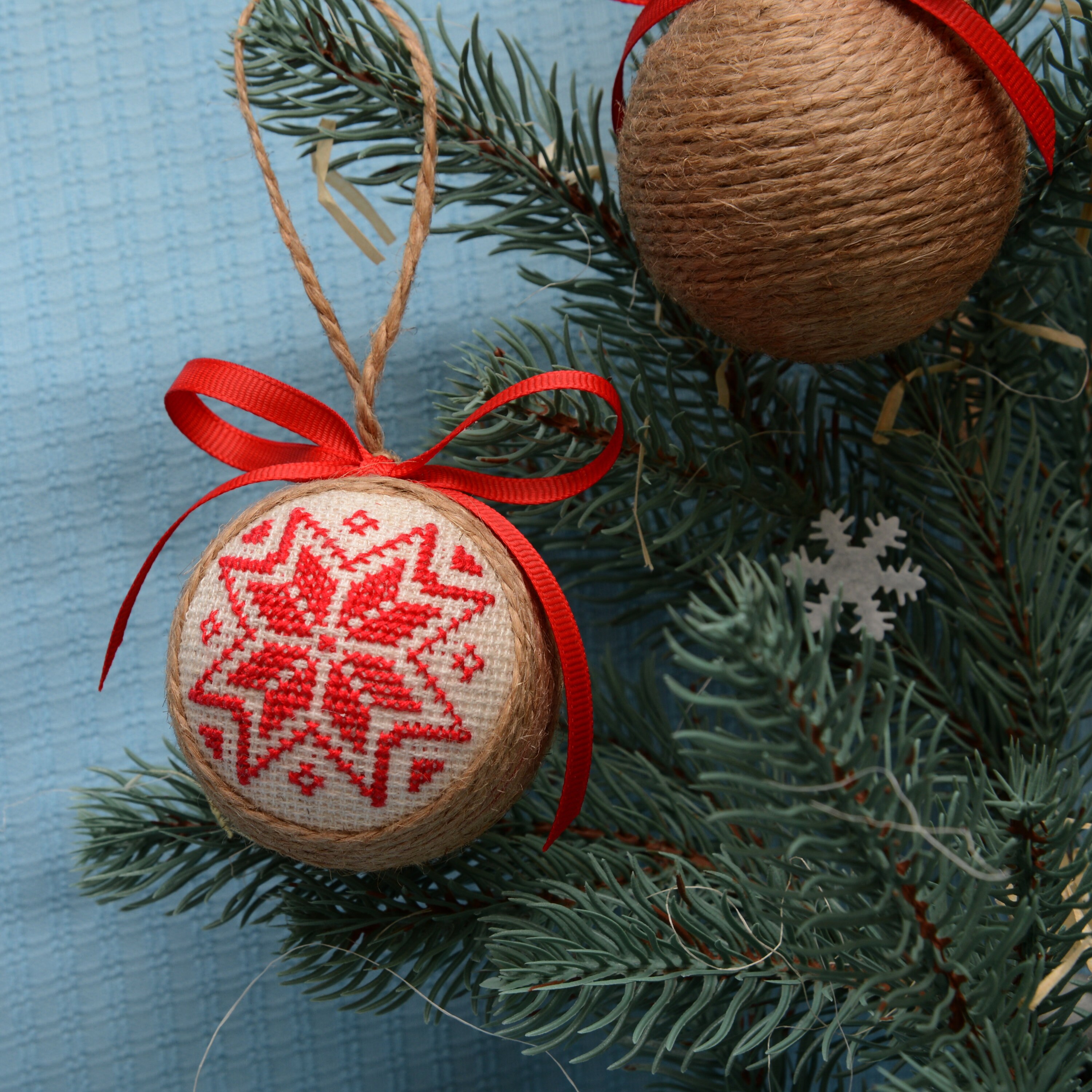 Jute Christmas Ornaments Set of 6. Farmhouse Christmas Tree Etsy