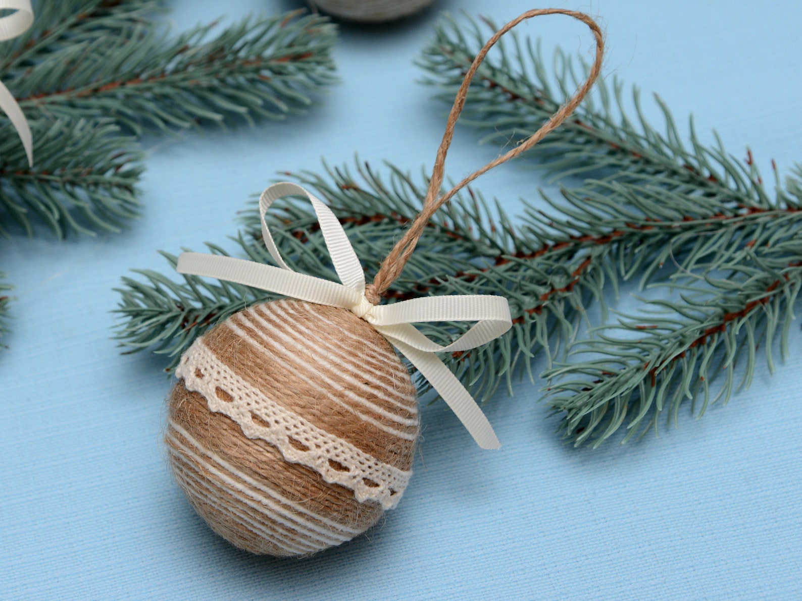 Jute Christmas Ornaments Decorated Jute Twine Ivory Etsy