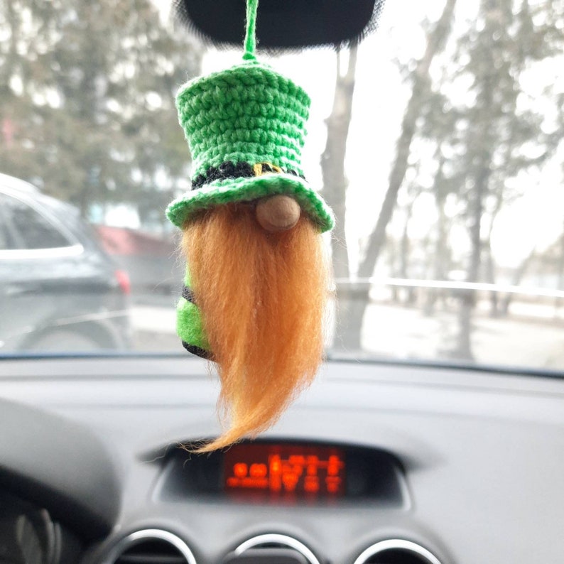 Mini leprechaun gnome, car rear view mirror charm, St. Patrick's day lucky gnome, tiered tray decor, St. Paddy's green spring leprechaun.. image 8