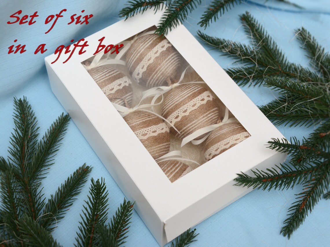 Jute Christmas Ornaments Decorated Jute Twine Ivory Etsy