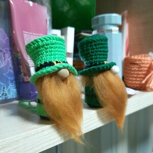 Mini leprechaun gnome, car rear view mirror charm, St. Patrick's day lucky gnome, tiered tray decor, St. Paddy's green spring leprechaun.. image 5