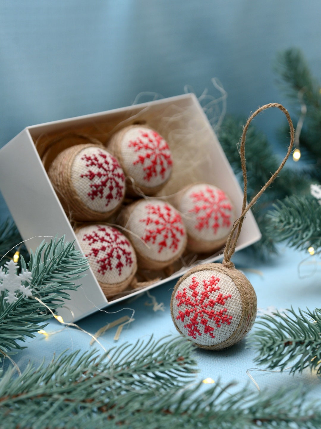 Small Christmas Tree Balls Set of 6 Cross Stitch Ornaments. Etsy
