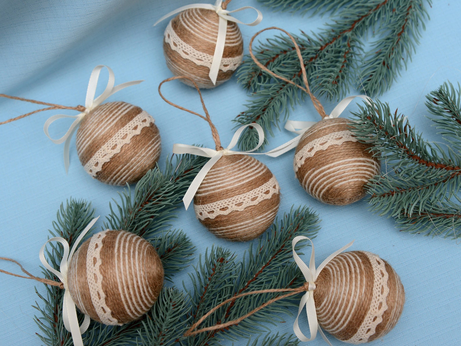 Jute Christmas Ornaments Decorated Jute Twine Ivory Etsy