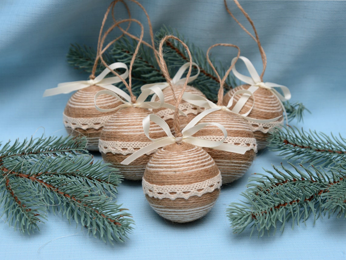 Jute Christmas Ornaments Decorated Jute Twine Ivory Etsy