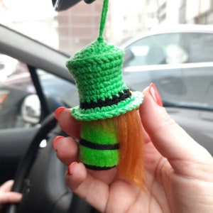 Mini leprechaun gnome, car rear view mirror charm, St. Patrick's day lucky gnome, tiered tray decor, St. Paddy's green spring leprechaun.. image 2