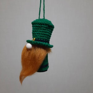 Mini leprechaun gnome, car rear view mirror charm, St. Patrick's day lucky gnome, tiered tray decor, St. Paddy's green spring leprechaun.. image 4