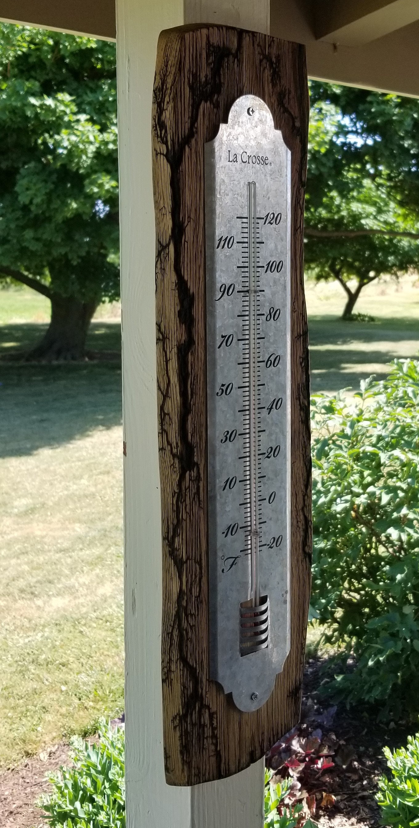 Outdoor Thermometer, Measurement is in Fahrenheit, Rustic Hickory &  Galvanized Metal Thermometer with Lichtenberg Figuring