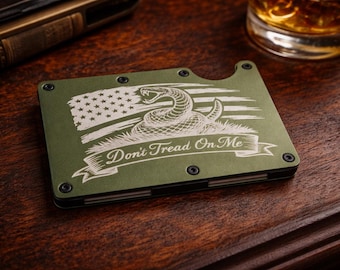 Laser Engraved Aluminum Wallet with Don't Tread On Me Patriotic Design