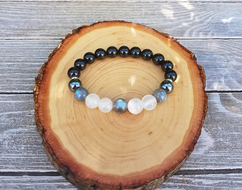 Psychic Attack Protection Black Tourmaline Labradorite Negative Energy Protection Aura Protection Selenite Empath Protection Bracelet