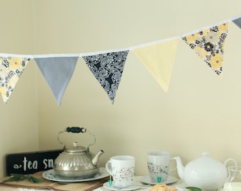 Yellow, Gray, Black Pennant Banner, bunting, flags, wedding decor, home decor, bridal shower decor, tea party decor, photo props