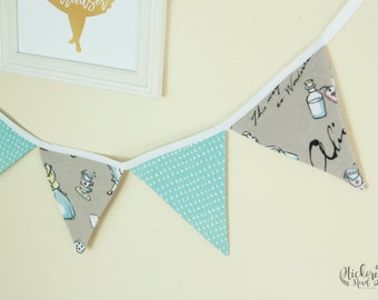 ALICE in WONDERLAND themed SHORT bunting, pennant banner, flags, nursery decor, tea party decor, baby shower, kids room