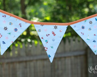 NAUTICAL THEME BUNTING, 7 flag pennant banner, nursery decor, baby boy, sailor theme, nautical nursery, baby shower, whimsical decor