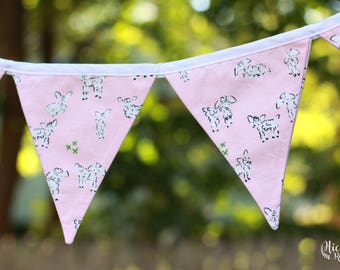 PINK, LAMB, bunting, pennant banner, garland, flags, decor, home, party, nursery, baby girl, baby girl, baby shower gift, cute