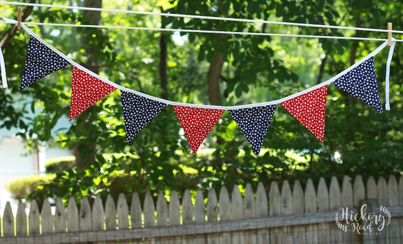 blue party decor Fourth of July July 4th pennant banner white red independence day stars flags BUNTING