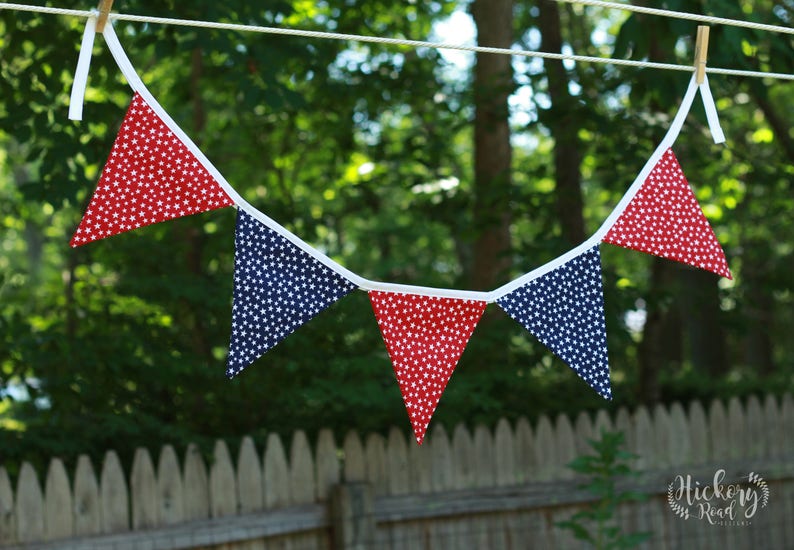 blue party decor Fourth of July July 4th pennant banner white red independence day stars flags BUNTING