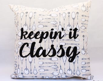 KEEPIN IT CLASSY pillow cover, vintage style, retro style, victorian, spoons, birthday gift, throw pillow, gift ideas, gifts for her