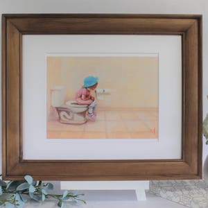 Child on Potty, Fine Art Print, Bathroom Decor, Oil Painting