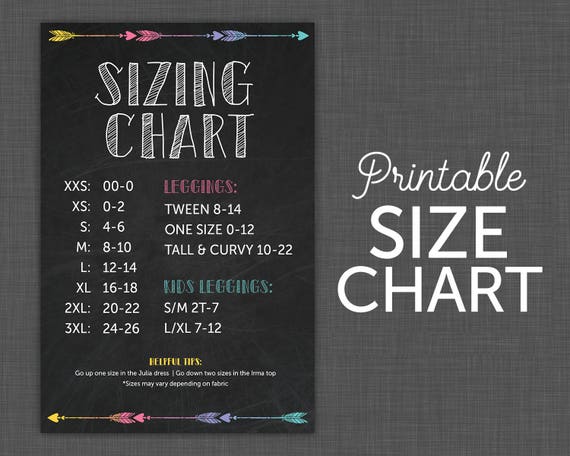 Add Down Size Chart