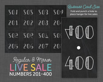 Live Sale Number Cards, Reverse Numbers, Facebook Live Number, Facebook Live Sale - Numbers 201 - 400